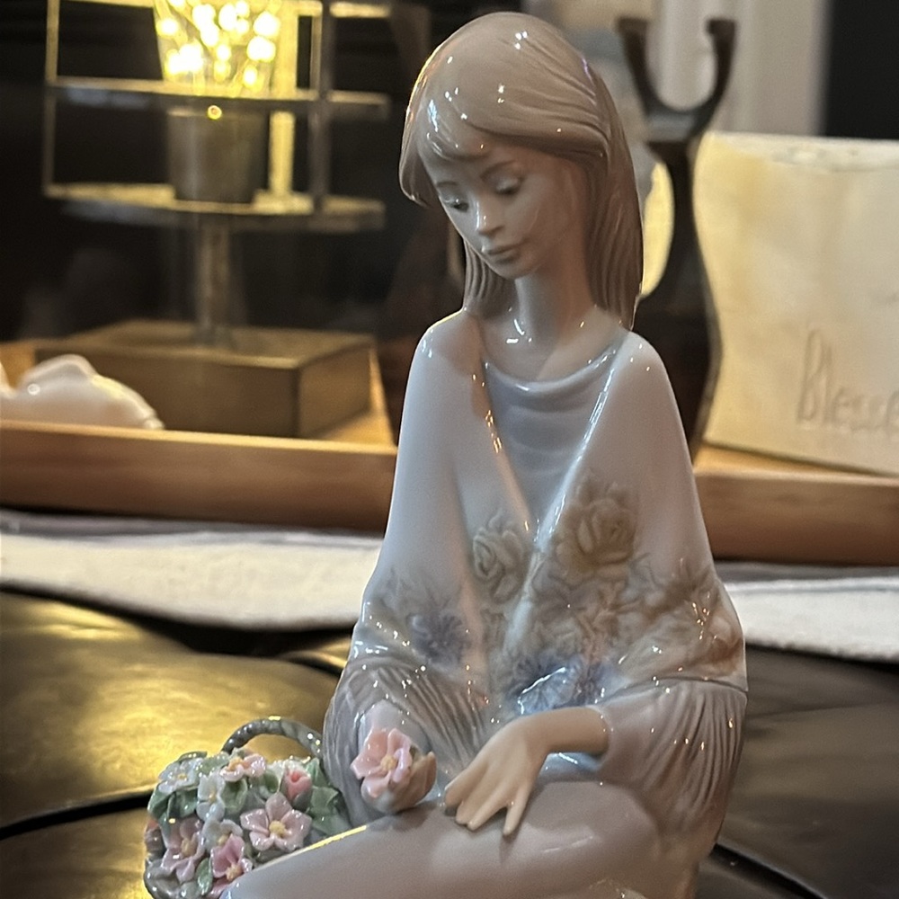 Lladro Ceramic Figurine with Pink and Blue Accents